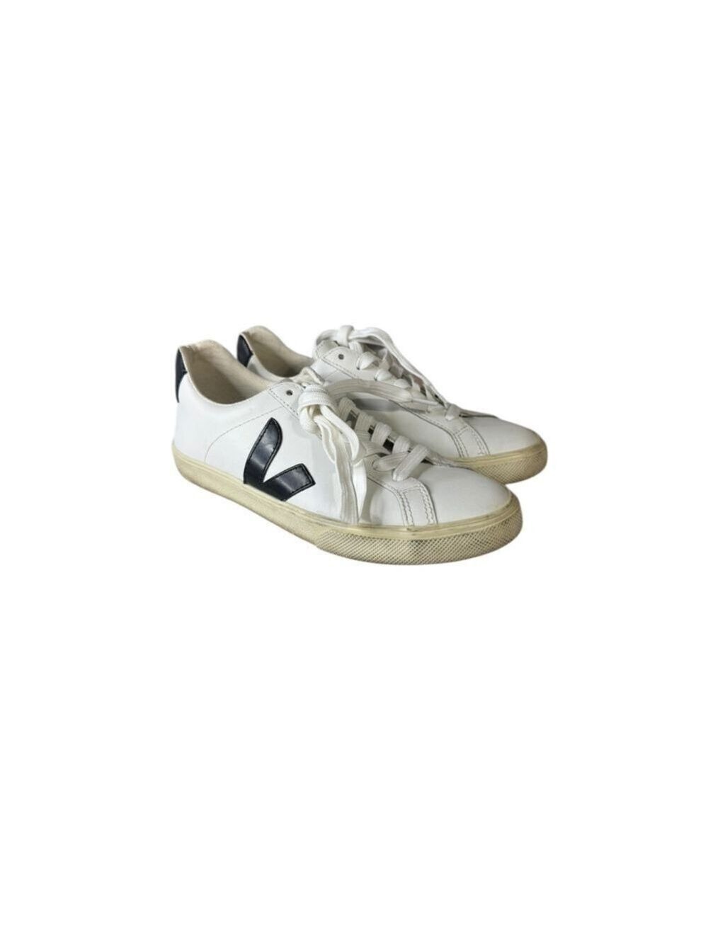 Women's Veja White Black Esplar Leather Sneakers Size 6 - Picture 2 of 8